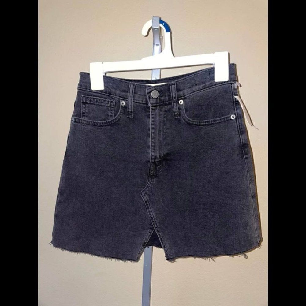Madewell Rigid Denim A-Line Black Denim Skirt Size 25 NWOT